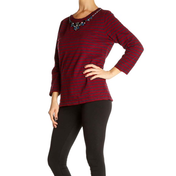 J. Crew Factory Jeweled Striped 3/4 sleeve - Picture 3 of 11